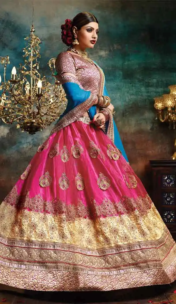Deep Pink Color Net Circular Style Crystals Stones Traditional Lehenga Choli FH524279375