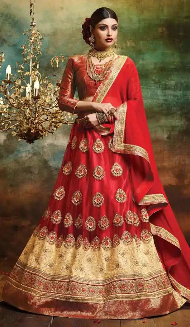 Crimson Color Net Circular Style Crystals Stones Traditional Lehenga Choli FH524279376