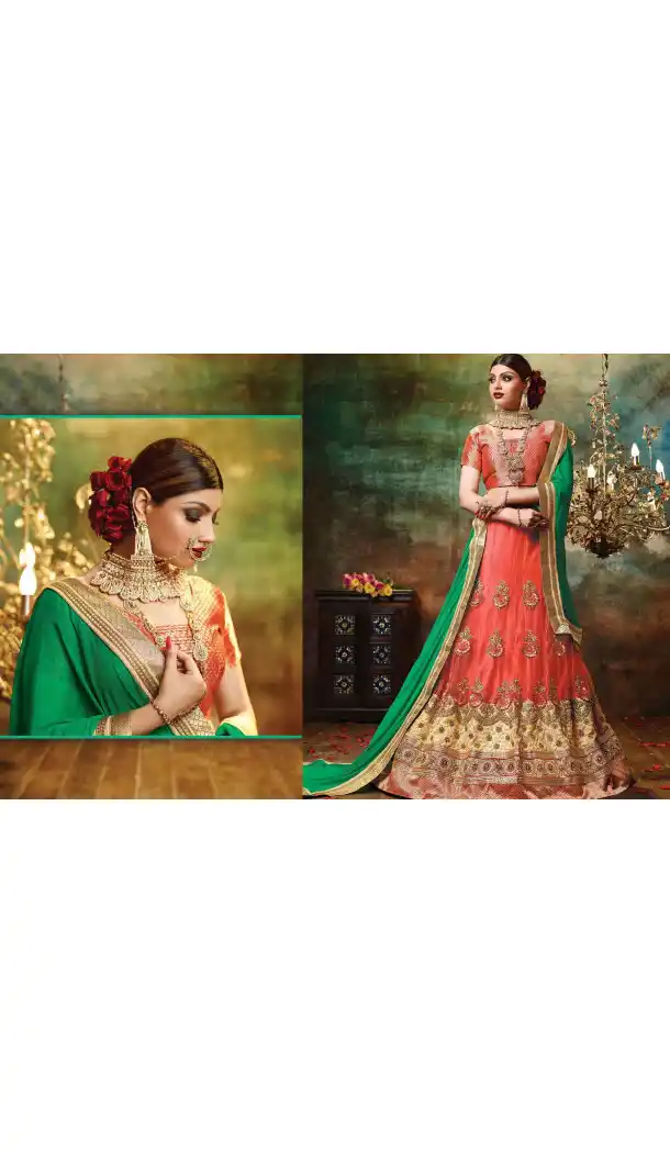 Orange Color Net Circular Style Crystals Stones Traditional Lehenga Choli FH524279377