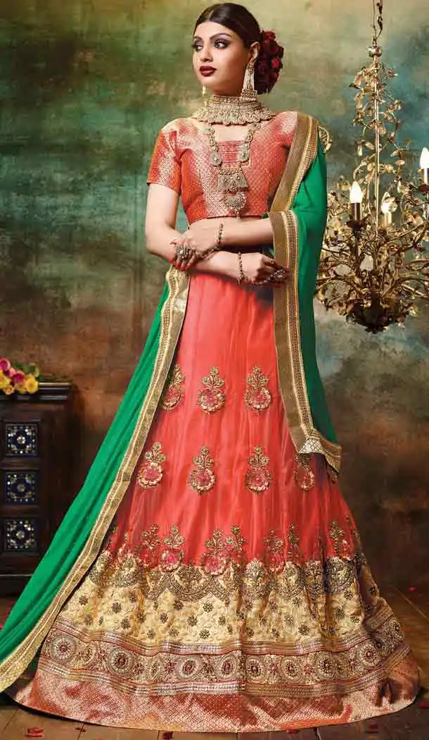 Orange Color Net Circular Style Crystals Stones Traditional Lehenga Choli FH524279377