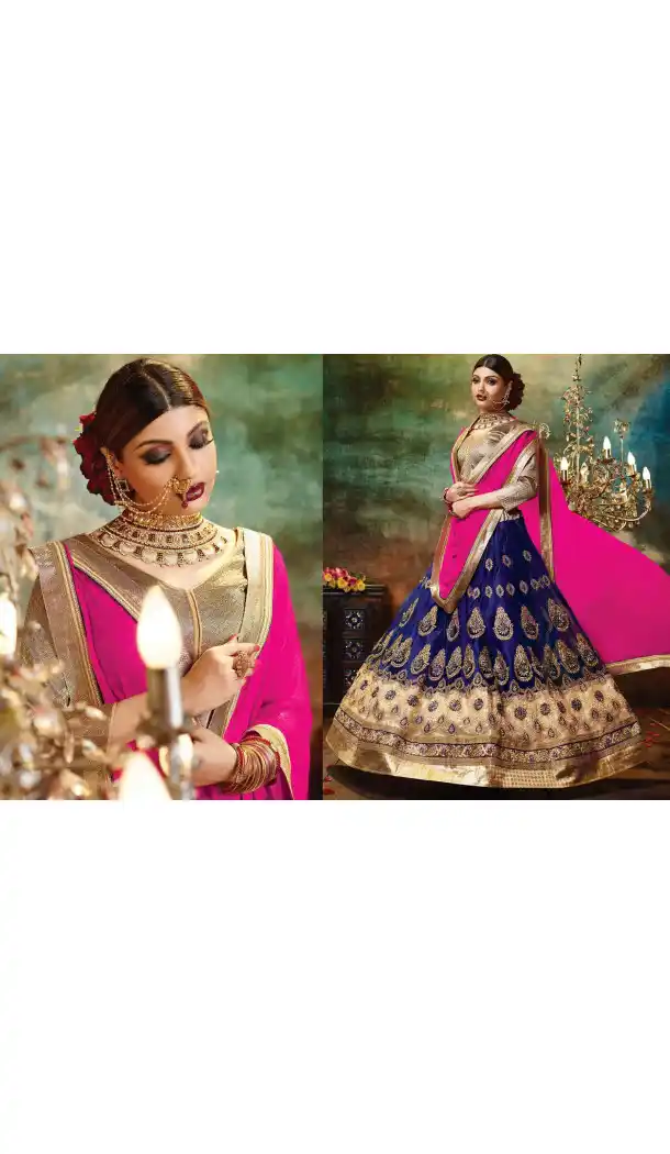 Deep Blue Color Net Circular Style Crystals Stones Traditional Lehenga Choli FH524279379