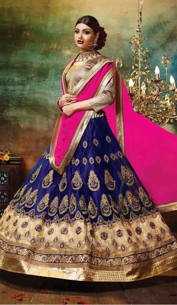 Deep Blue Color Net Circular Style Crystals Stones Traditional Lehenga Choli FH524279379