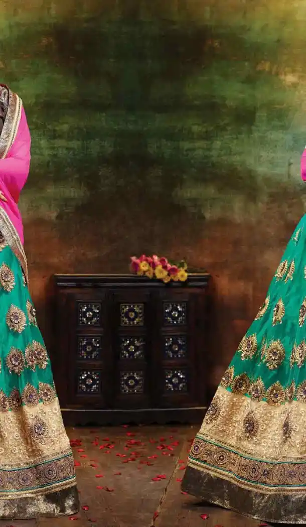 Emerald Color Net Circular Style Crystals Stones Traditional Lehenga Choli FH524279381