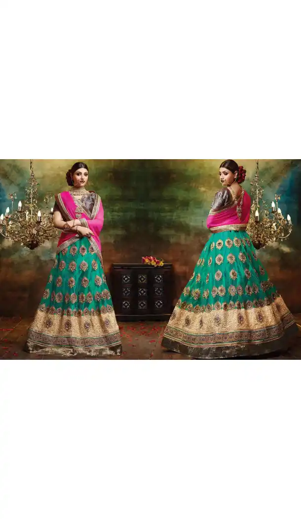 Emerald Color Net Circular Style Crystals Stones Traditional Lehenga Choli FH524279381