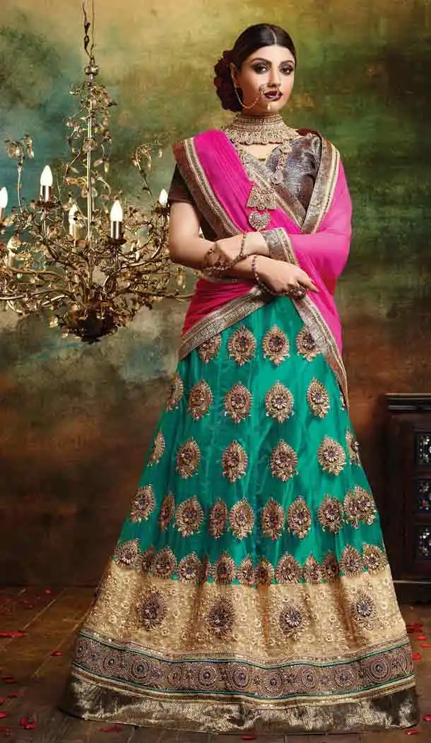 Emerald Color Net Circular Style Crystals Stones Traditional Lehenga Choli FH524279381