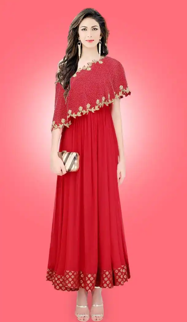 Party Wear Readymade Gown In Crepe Silk Red Color | FH524379390
