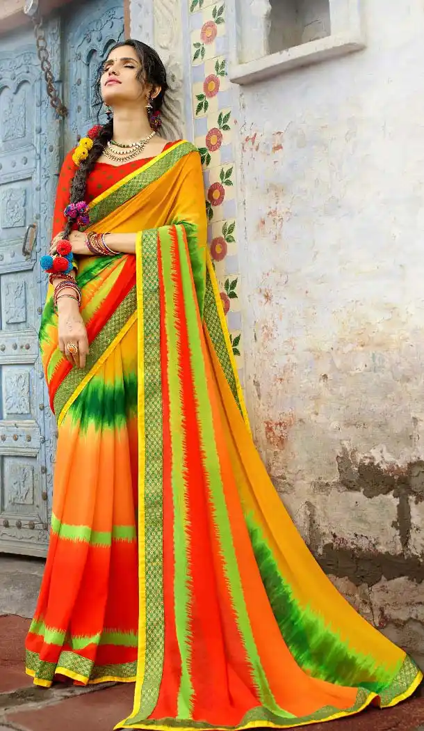 Chiffon Fabric Rajasthani Pritend Bandhej Saree in Multiple Color | FH524779428