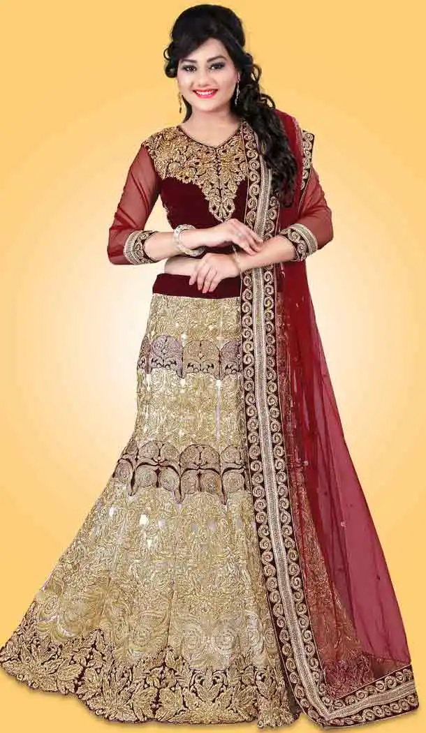 Off White Color Brocade Circular Style Wedding Lehenga Choli | FH525679528