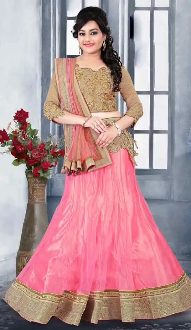 Rose Pink Color Net,Raw Silk Circular Style Designer Lehenga Choli | FH525679529