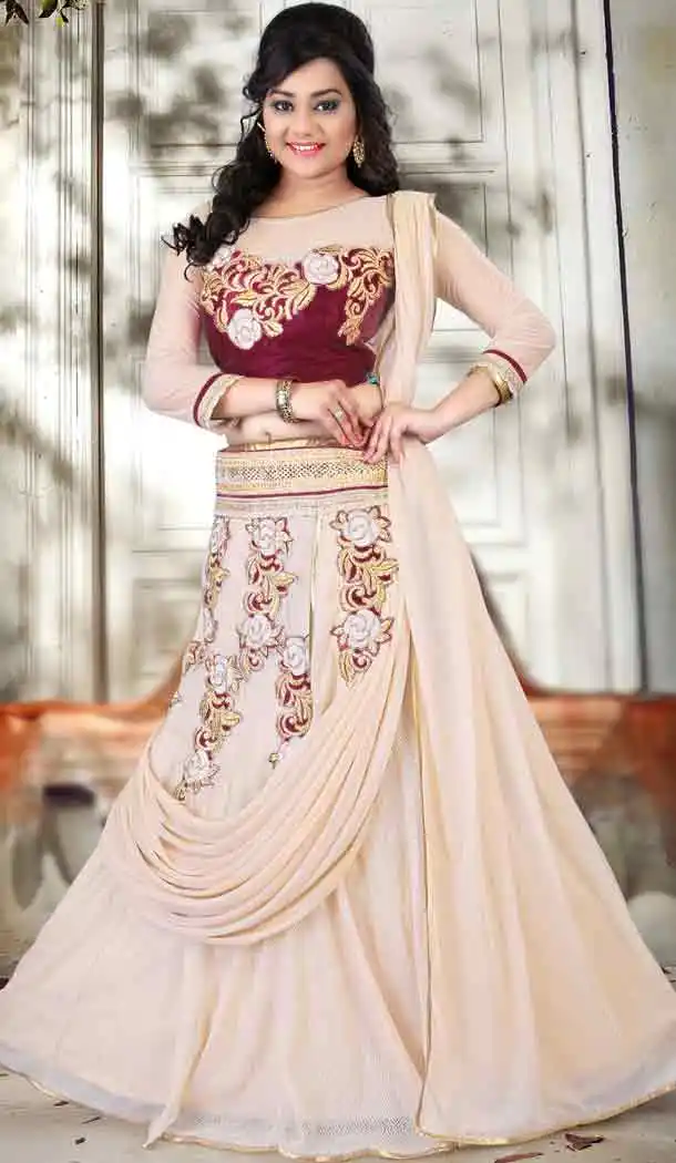 Cream Color Chiffon Circular Style Designer Lehenga Choli | FH525679535