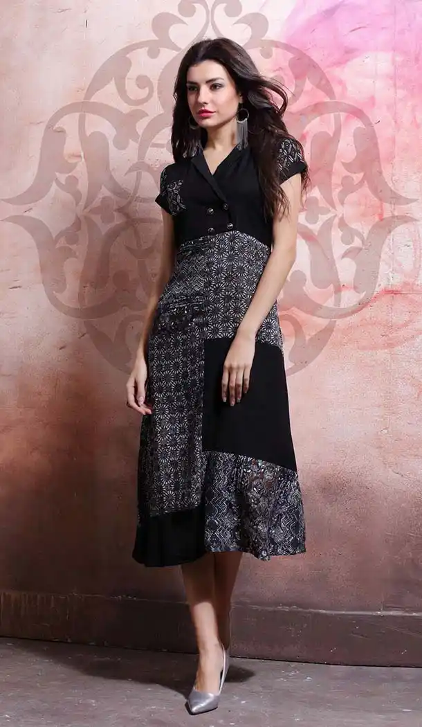 Party Wear Straight Cotton Readymade Tops in Black Color | FH525779539