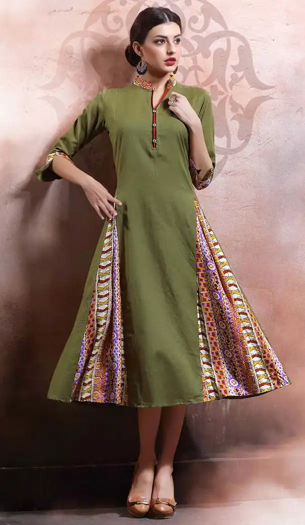 Party Wear A-line Cotton Readymade Tops in Mehendi Green Color | FH525779540