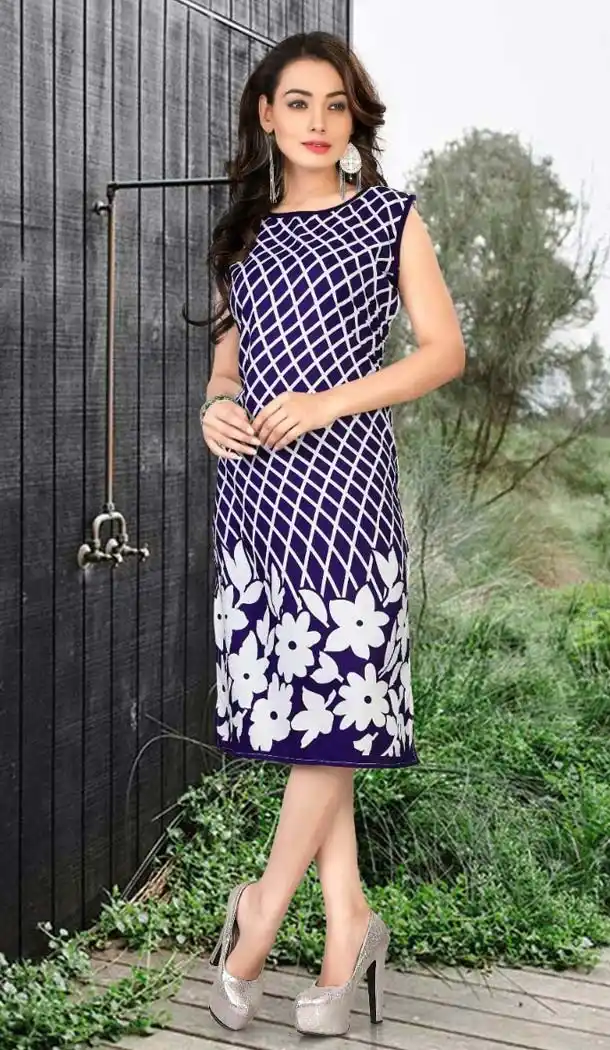 Blue Color Crepe Silk Fabric Straight Style Readymade Kurtis | FH525980221