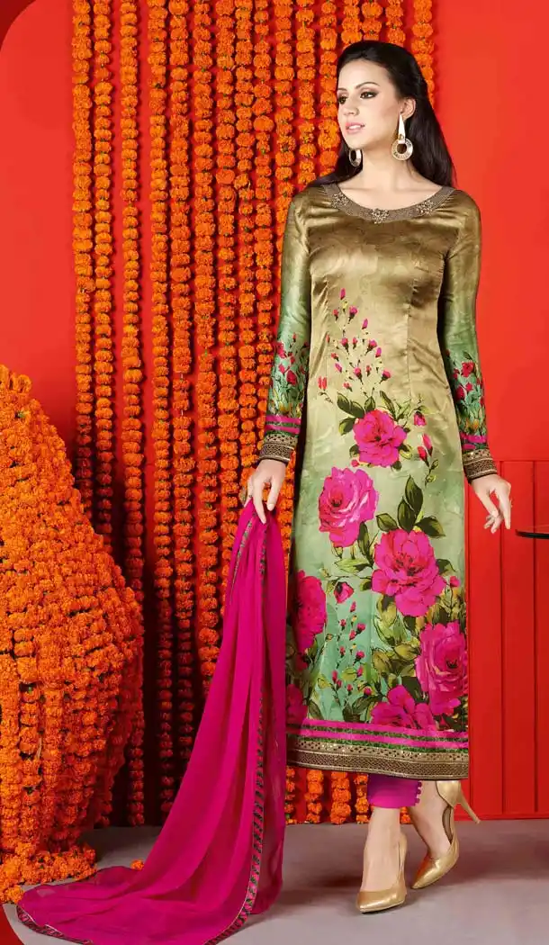 Deep Pink Color Satin Digital Printed Salwar Kameez | FH526080229
