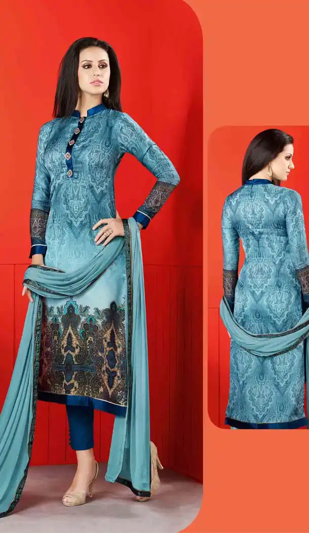 Navy Blue Color Satin Digital Printed Salwar Kameez | FH526080231