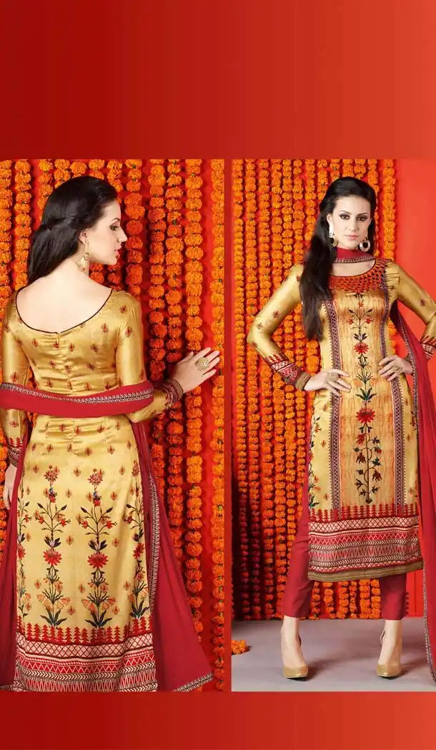 Crimson Color Satin Digital Printed Salwar Kameez | FH526080235