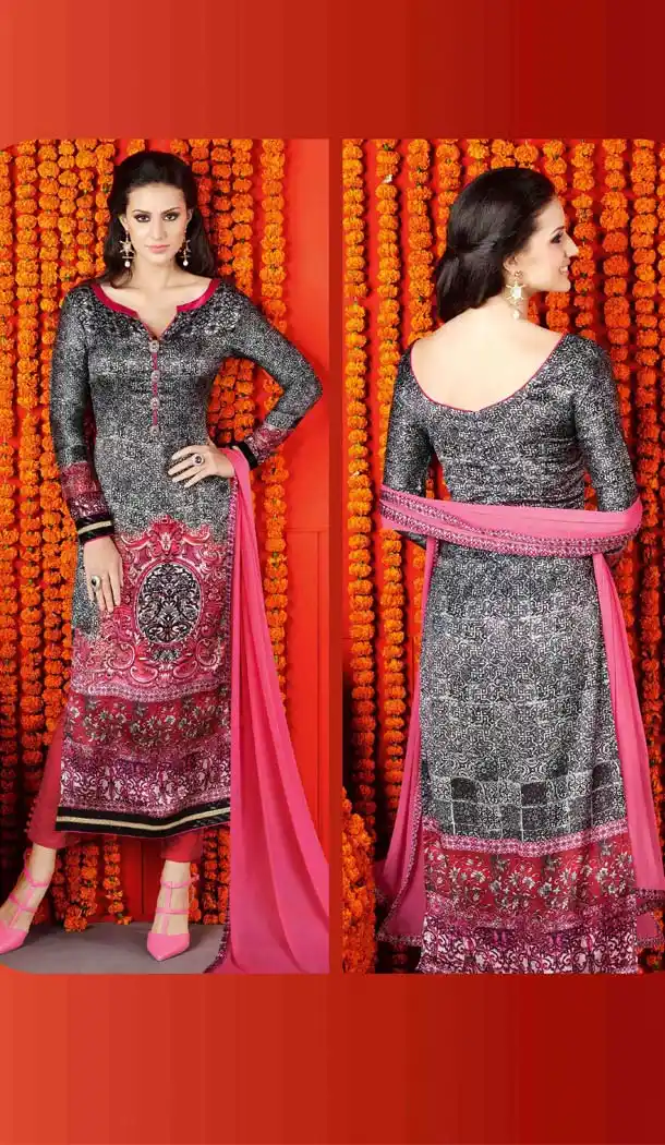 Deep Pink Color Satin Digital Printed Salwar Kameez | FH526080238