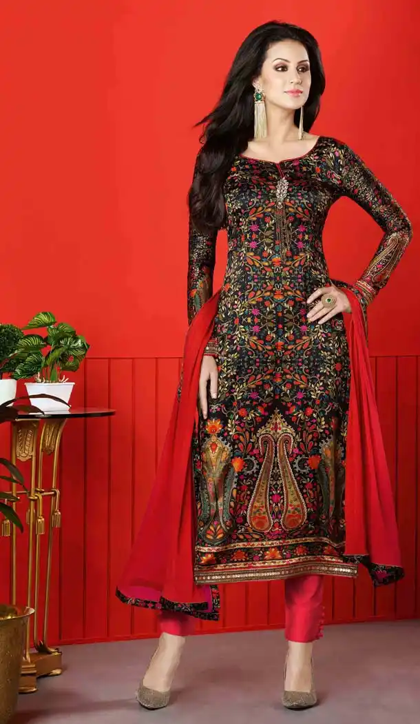 Red Color Satin Digital Printed Salwar Kameez | FH526080239