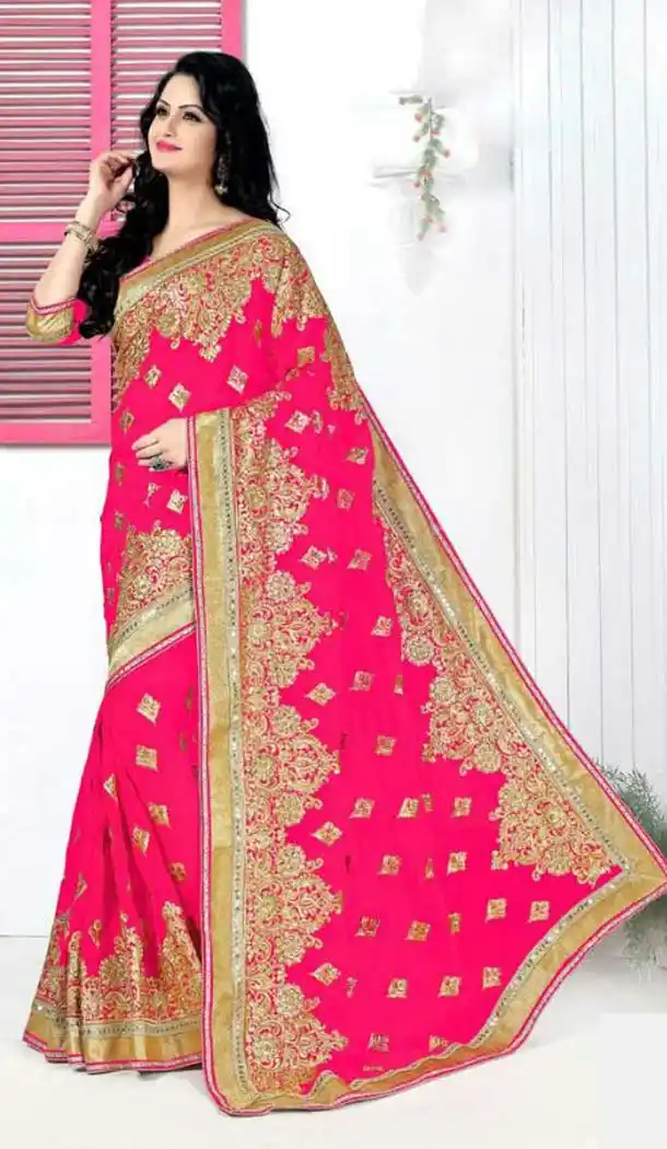Georgette Fabric Party Wear Saree in Deep Pink Color | FH526279573