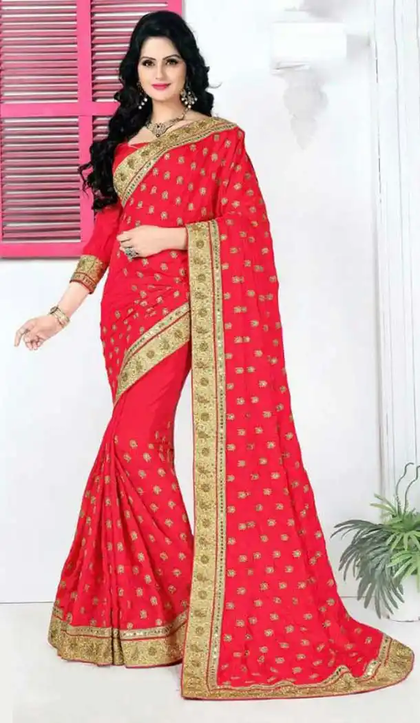 Silk Fabric Party Wear Saree in Crimson Color | FH526279577