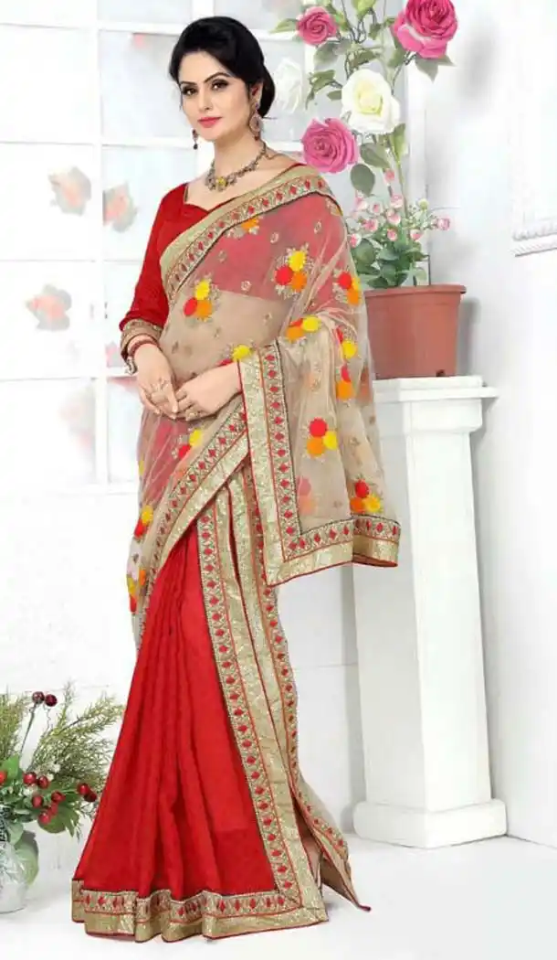 Silk Fabric Party Wear Saree in Red Color | FH526279578
