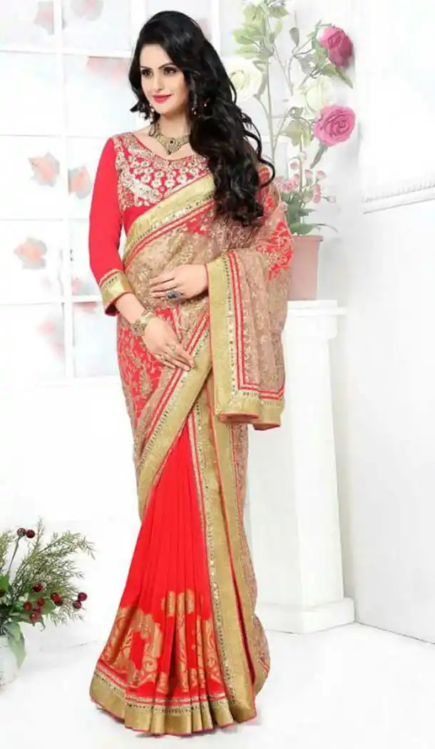 Silk Fabric Party Wear Saree in Red Color | FH526279579