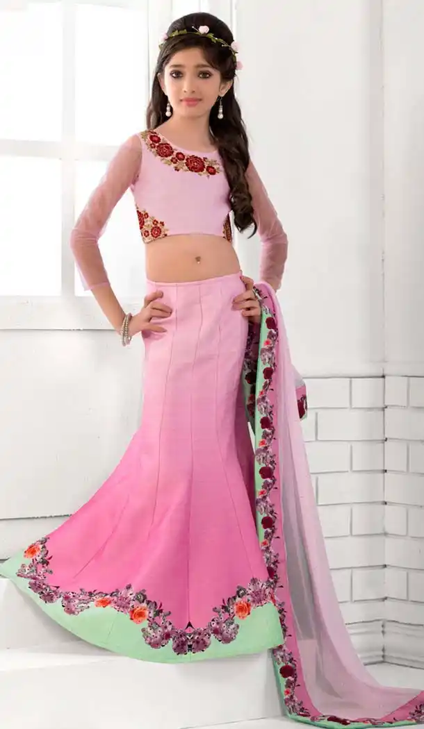 Pink Color Silk Mermaid Cut Style Designer Girls Lehenga Choli | FH526880242