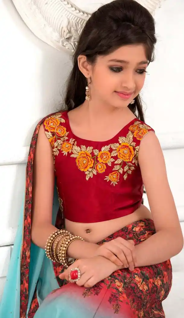 Crimson Color Silk Mermaid Cut Style Designer Girls Lehenga Choli | FH526880244