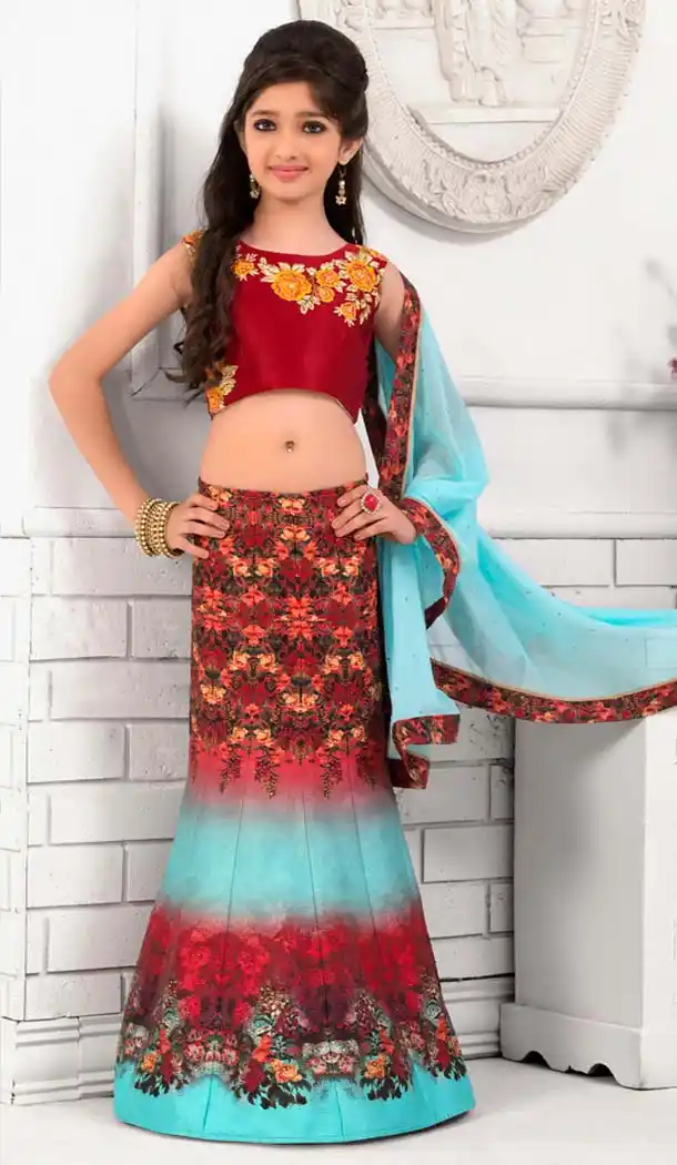 Crimson Color Silk Mermaid Cut Style Designer Girls Lehenga Choli | FH526880244