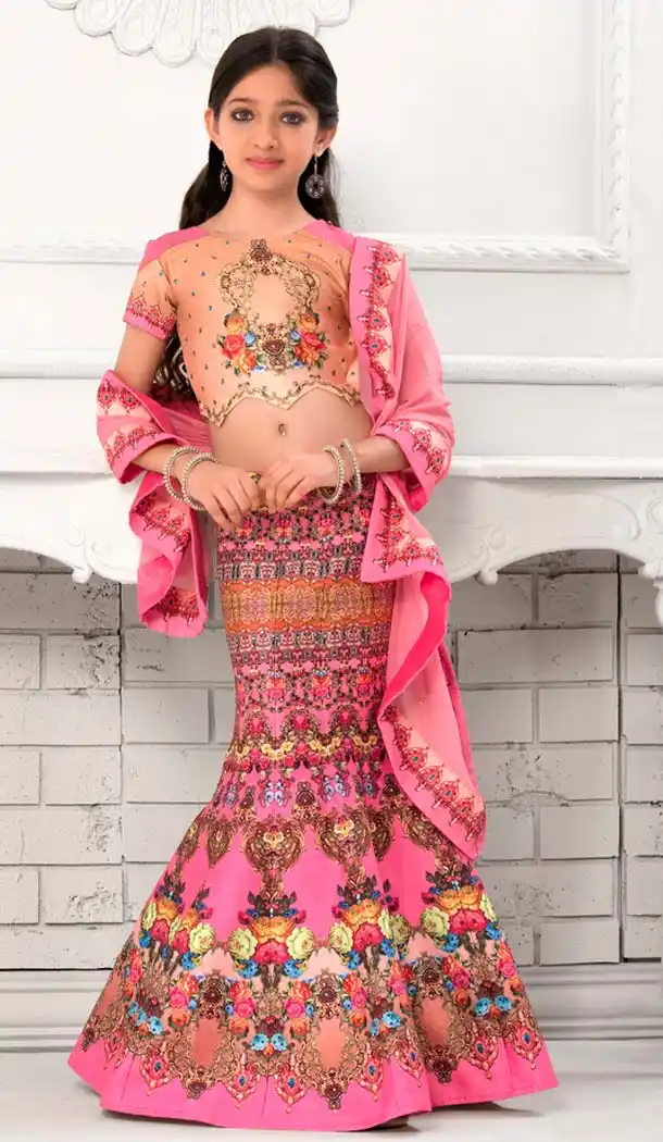 Deep Pink Color Silk Mermaid Cut Style Designer Girls Lehenga Choli | FH526880249