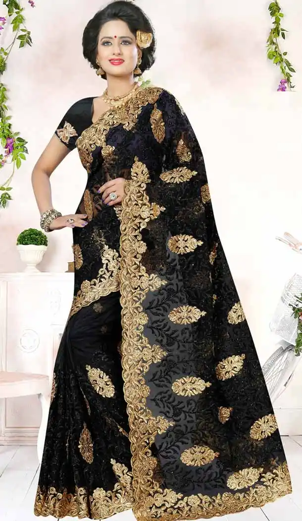 Embroidery Black Color Net Ethnic Wear Designer Sarees | FH527280280