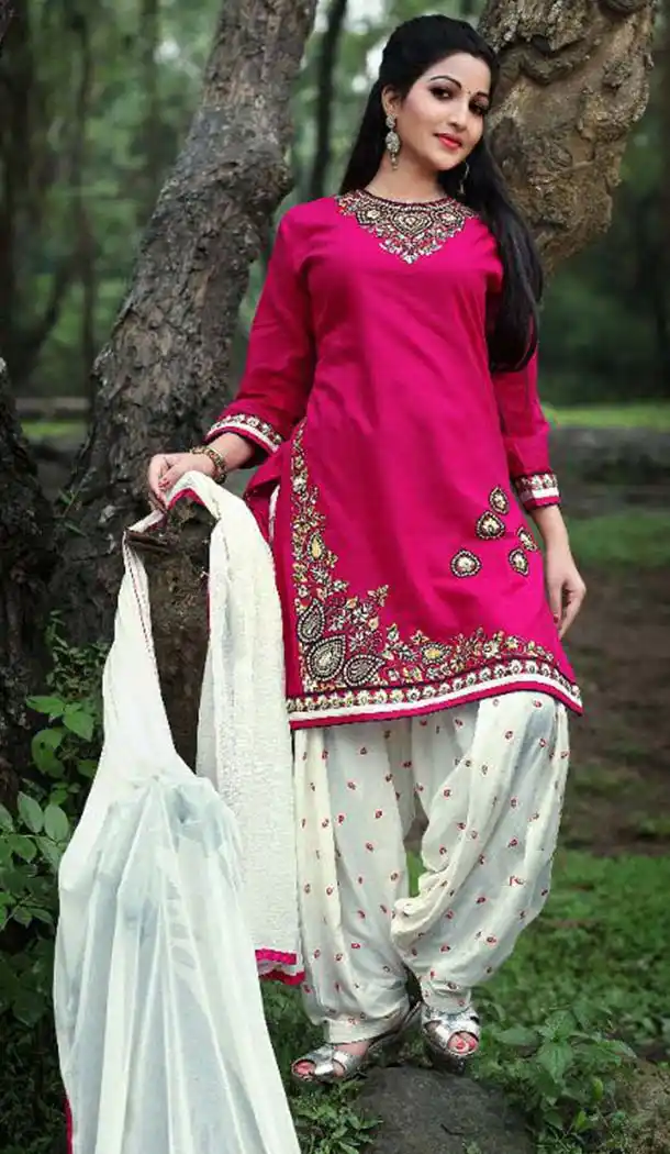 Deep Pink Color Cotton Straight Cut Punjabi Patiyala Suit | FH527679752