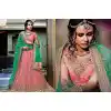 Salmon Color Net Circular Style Bridal Designer Lehenga Choli | FH529079972