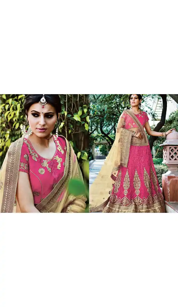 Deep Pink Color Net Circular Style Bridal Designer Lehenga Choli | FH529079975