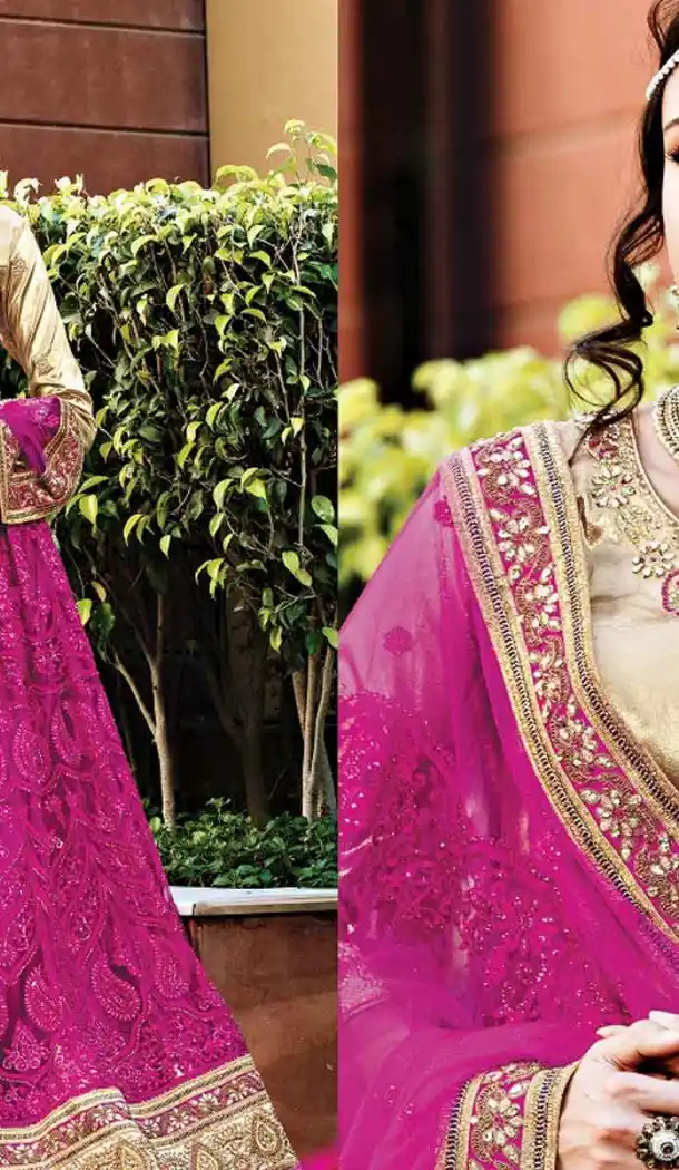 Pink Color Net Circular Style Bridal Designer Lehenga Choli | FH529079976