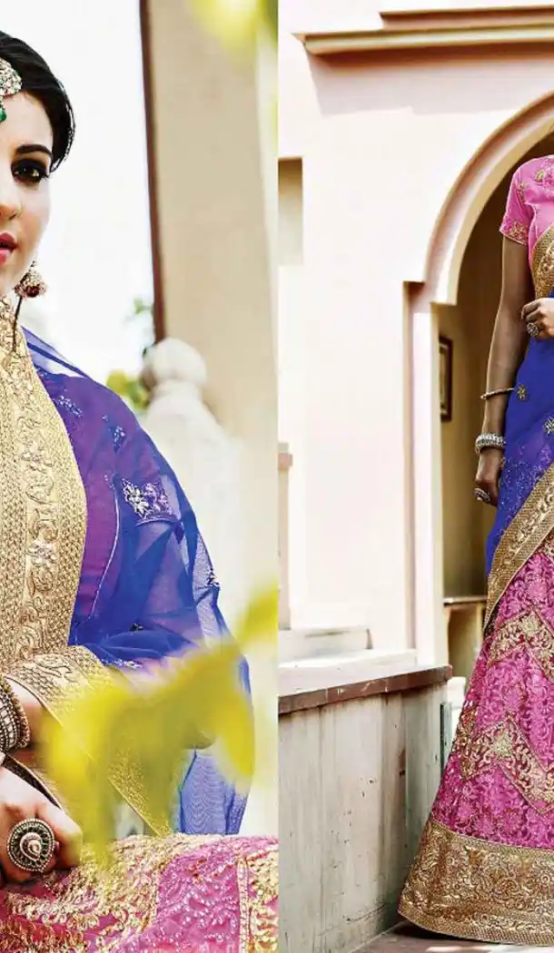 Rose Pink Color Net Circular Style Bridal Designer Lehenga Choli | FH529079978