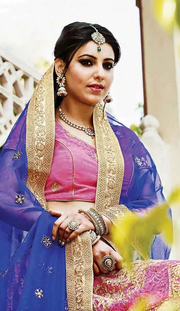 Rose Pink Color Net Circular Style Bridal Designer Lehenga Choli | FH529079978