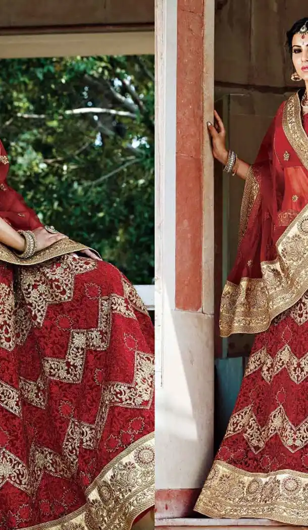 Red Color Net Circular Style Bridal Designer Lehenga Choli | FH529079979
