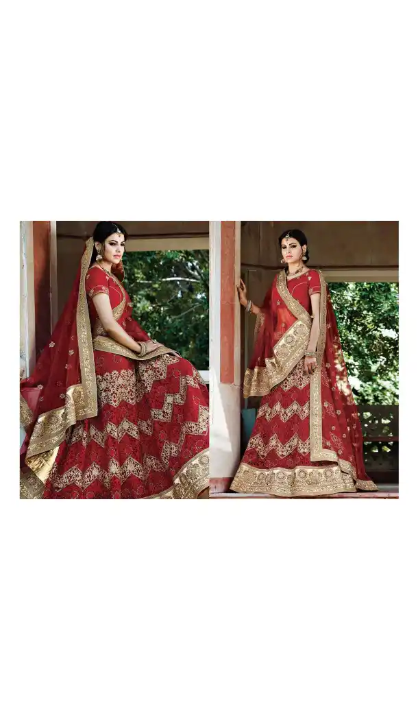 Red Color Net Circular Style Bridal Designer Lehenga Choli | FH529079979