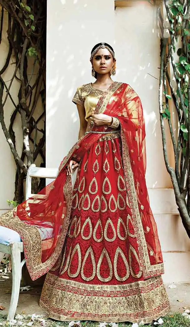 Red Color Net Circular Style Bridal Designer Lehenga Choli | FH529079980