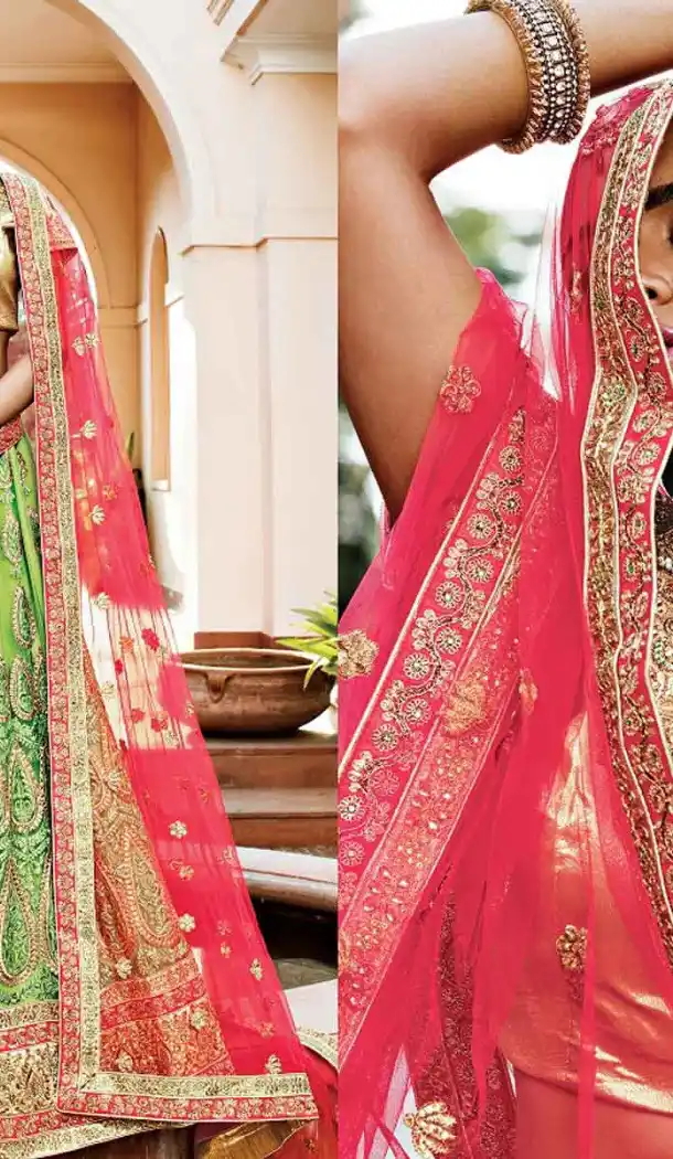 Parrot Green Color Net Circular Style Bridal Designer Lehenga Choli | FH529079981