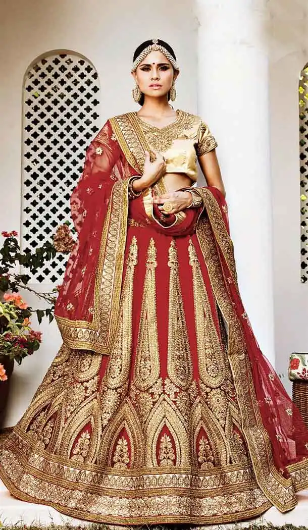 Red Color Net Circular Style Bridal Designer Lehenga Choli | FH529079985