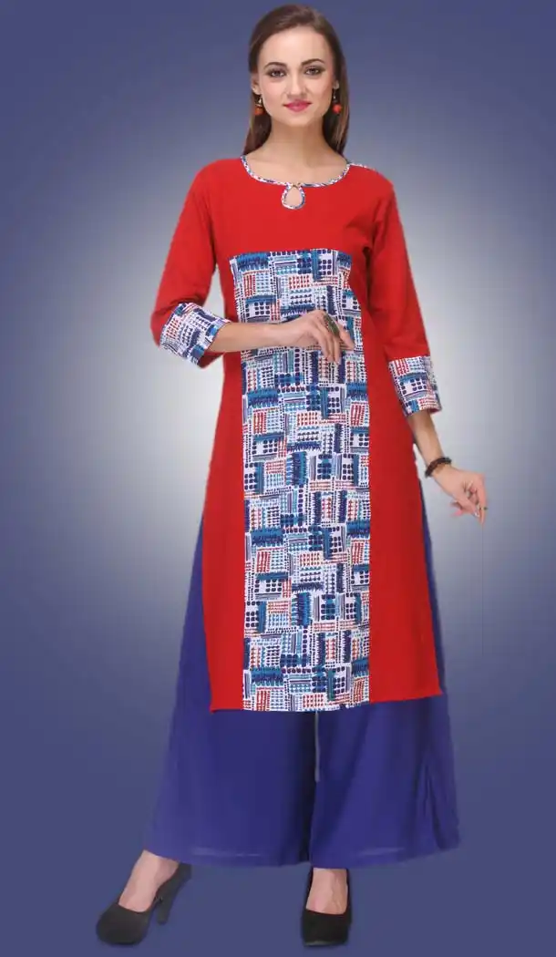 Cotton Fabric Straight Style Readymade Kurtis in Red | FH529480012