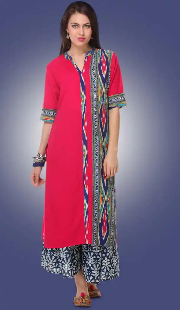 Cotton Fabric Straight Style Readymade Kurtis in Deep Pink | FH529480013