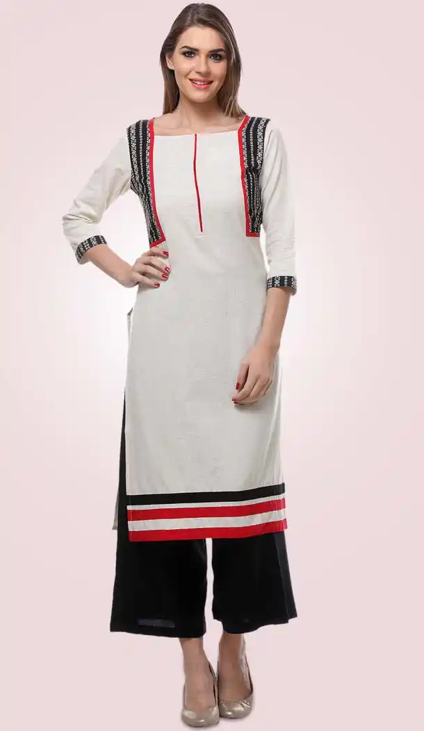 Cotton Fabric Straight Style Readymade Kurtis in White | FH529480014