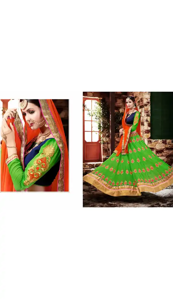 Lime Green Color Georgette Circular Style Occasional Wear Lehenga Choli | FH529780046