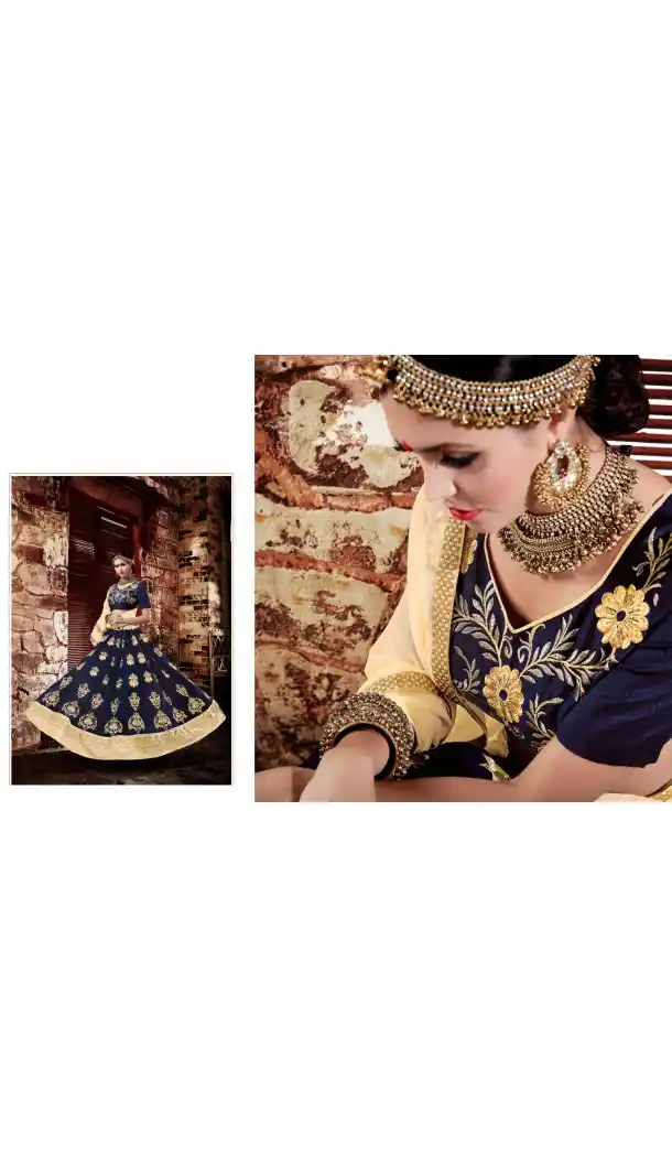 Navy Blue Color Georgette Circular Style Occasional Wear Lehenga Choli | FH529780050