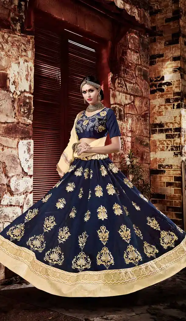 Navy Blue Color Georgette Circular Style Occasional Wear Lehenga Choli | FH529780050