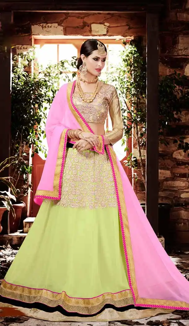 Mint Green Color Georgette Circular Style Occasional Wear Lehenga Choli | FH529780051