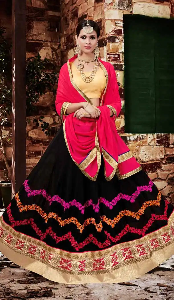 Black Color Georgette Circular Style Occasional Wear Lehenga Choli | FH529780052